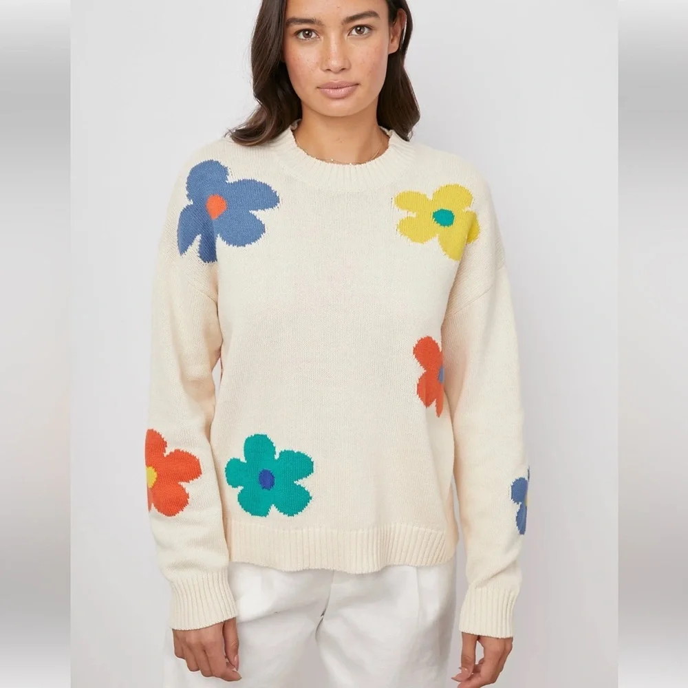 Rails Perci Cotton Sweater Ivory Daisies size S - Picture 2 of 11